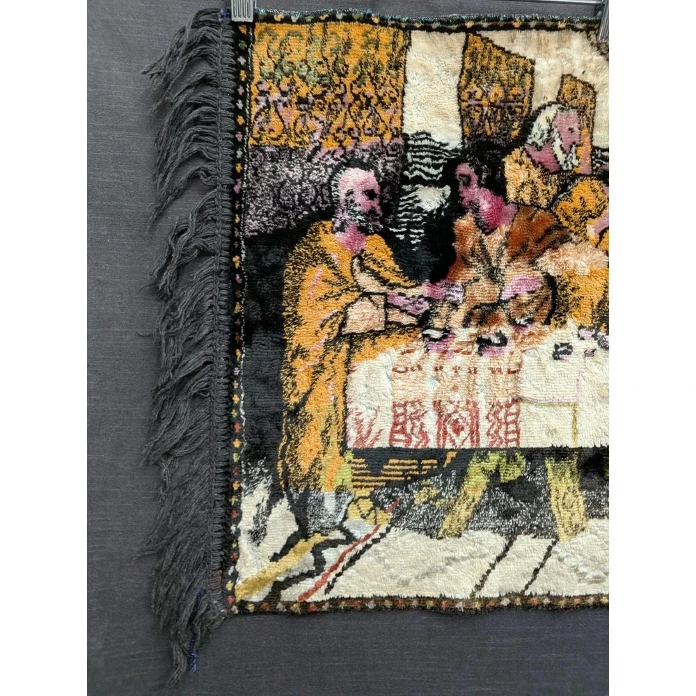 Vintage Jesus & The Last Supper Woven Tapestry Velvet Wall Rug Hanging 39